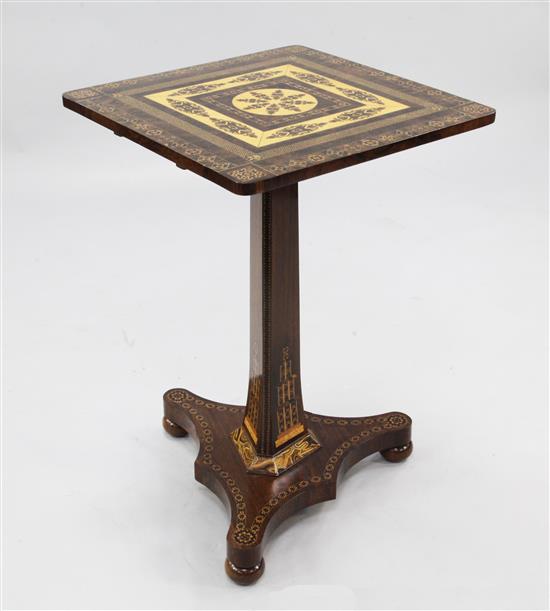 A Victorian rosewood Tunbridgeware tilt top wine table, probably by George Wise Jnr, W.1ft 8in.